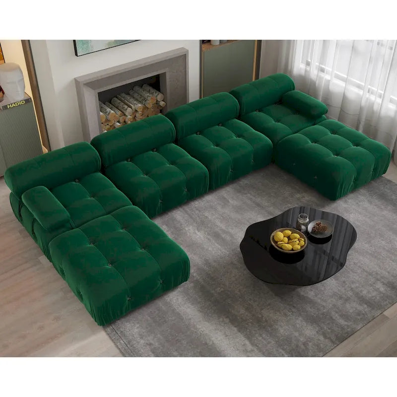 138 Modułowa sofa narożna z funkcją spania, minimalistyczna sofa w kształcie litery U wykonana z weluru