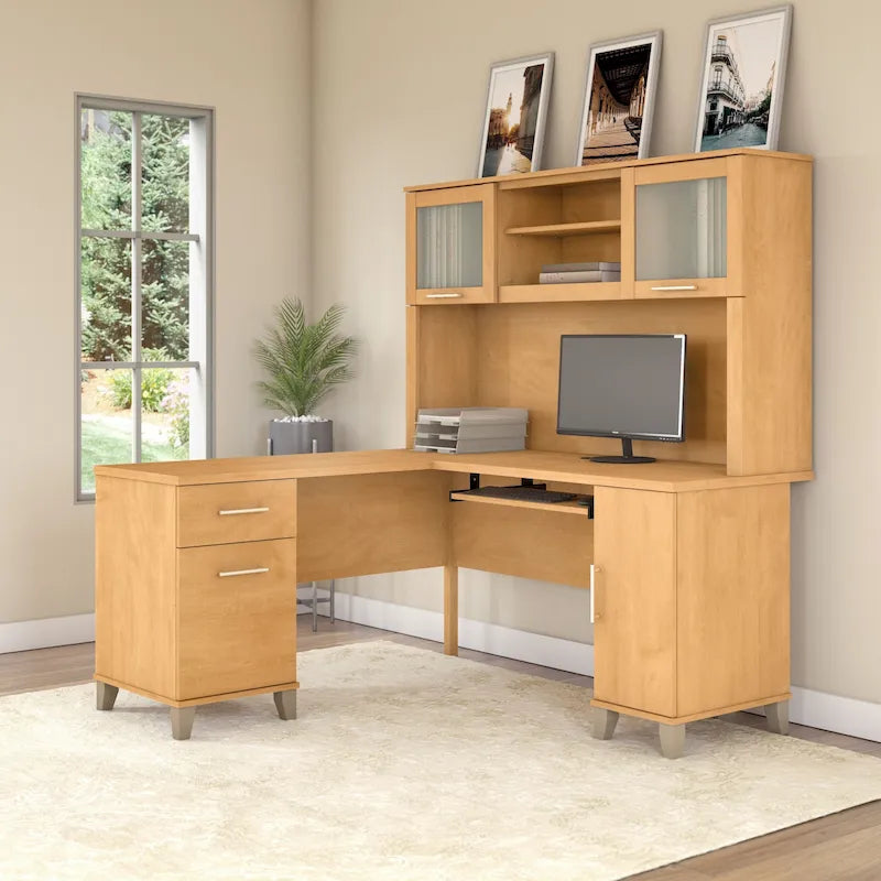 Biurko w kształcie litery L Somerset 60 cali z nadstawką do przechowywania od Bush Furniture