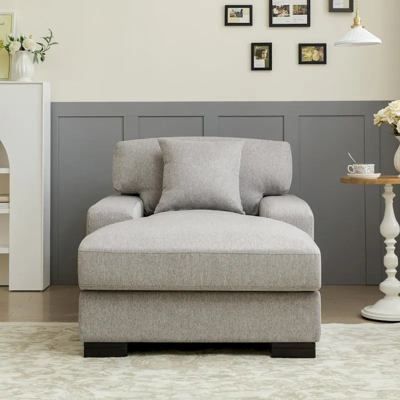 Nowoczesna sofa z funkcją spania typu chaise longue w stylu mid-century, o powiększonych wymiarach, z poduszką