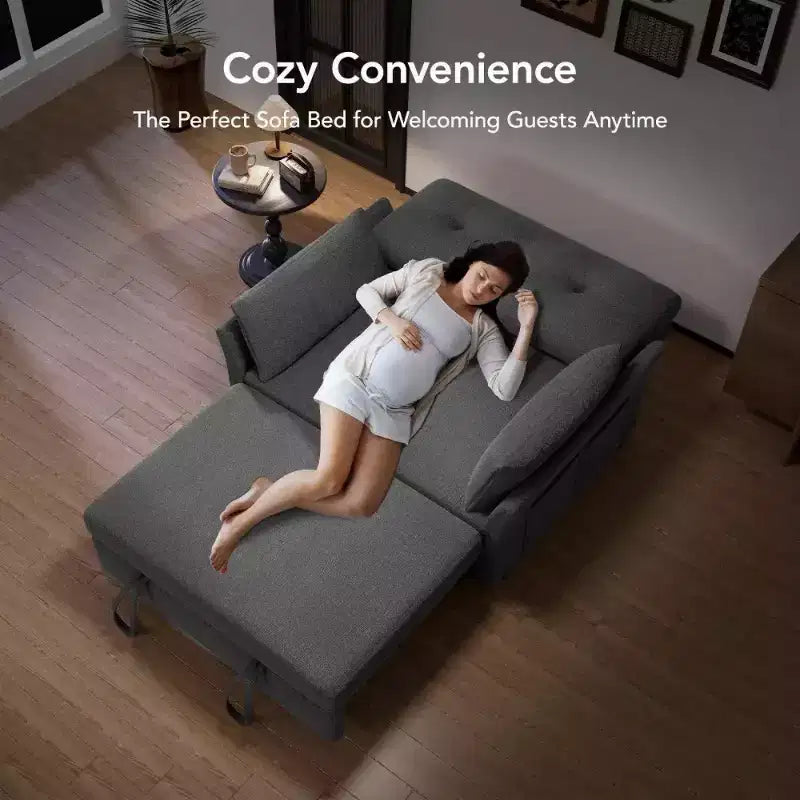 Dyonery 51 – rozkładana sofa 3 w 1, dwuosobowa sofa rozkładana z wysuwanym łóżkiem, regulowanym oparciem, lniana sofa