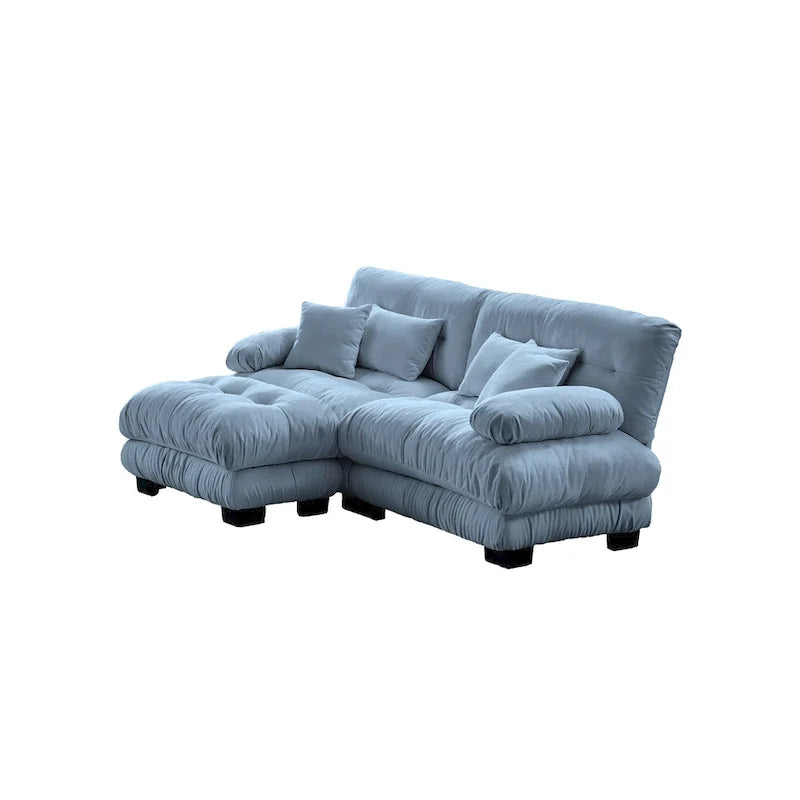 Narożna sofa dwuosobowa typu szezlong, szezlong szezlongowy z szenili z poduszkami lędźwiowymi