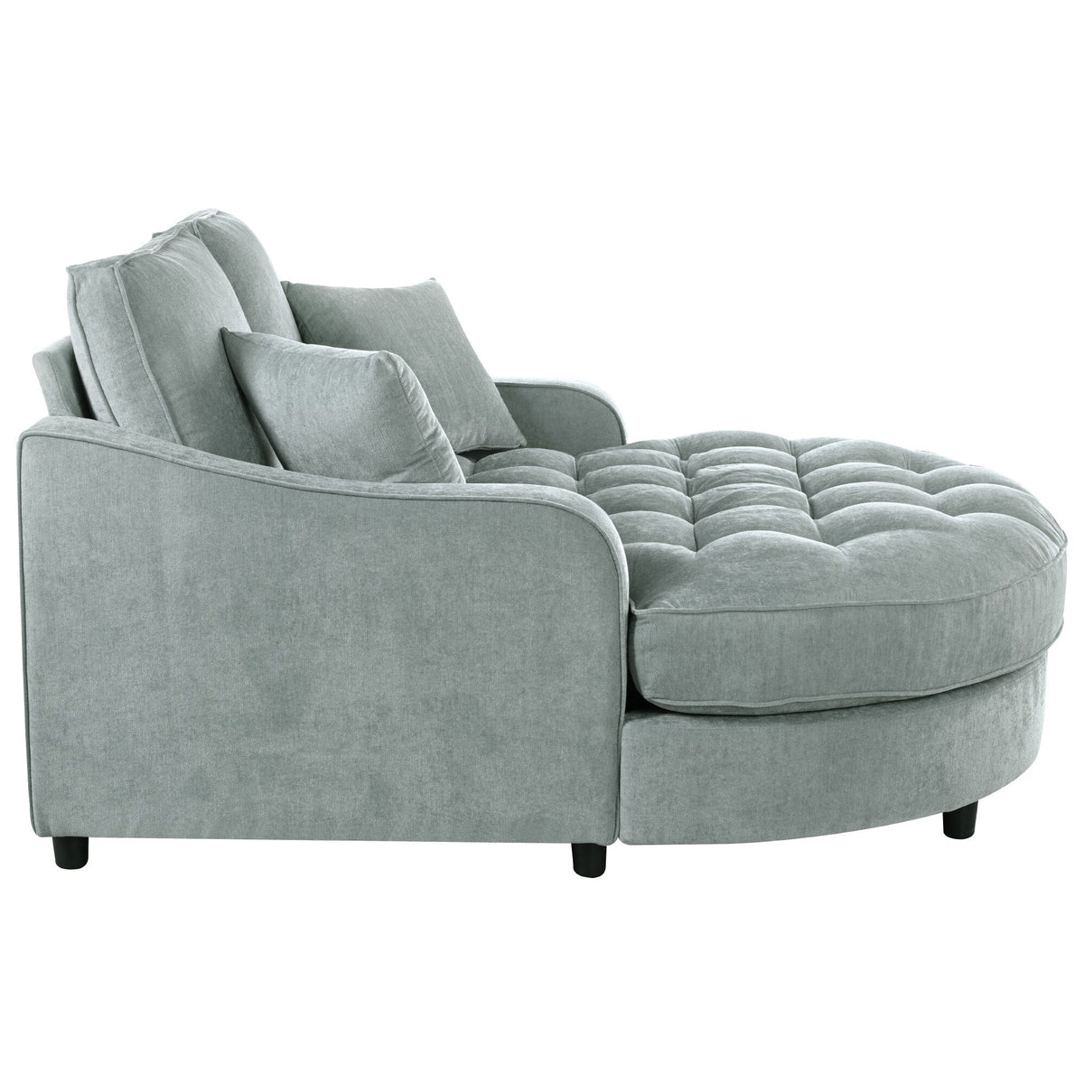 Sofa rozkładana typu chaise longue z chenille, tapicerowana sofa z pikowanym oparciem i 2 zdejmowanymi poduszkami do salonu