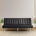 Tapicerowana sofa futon z rozkładanym oparciem, rozkładana sofa z chromowanymi nogami