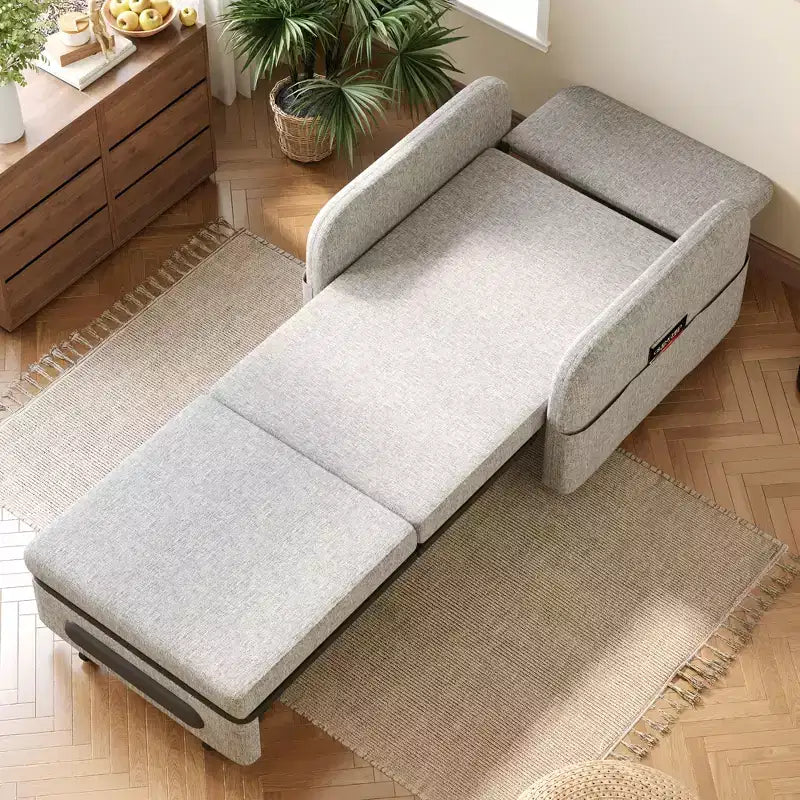 Fotel rozkładany 3 w 1 Gaoyangjiaju z szufladą do przechowywania – rozkładana sofa z kieszenią boczną i poduszką – szary