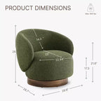 Tapicerowany obrotowy fotel typu barrel z drewnianą podstawą marki Spruce&Spring
