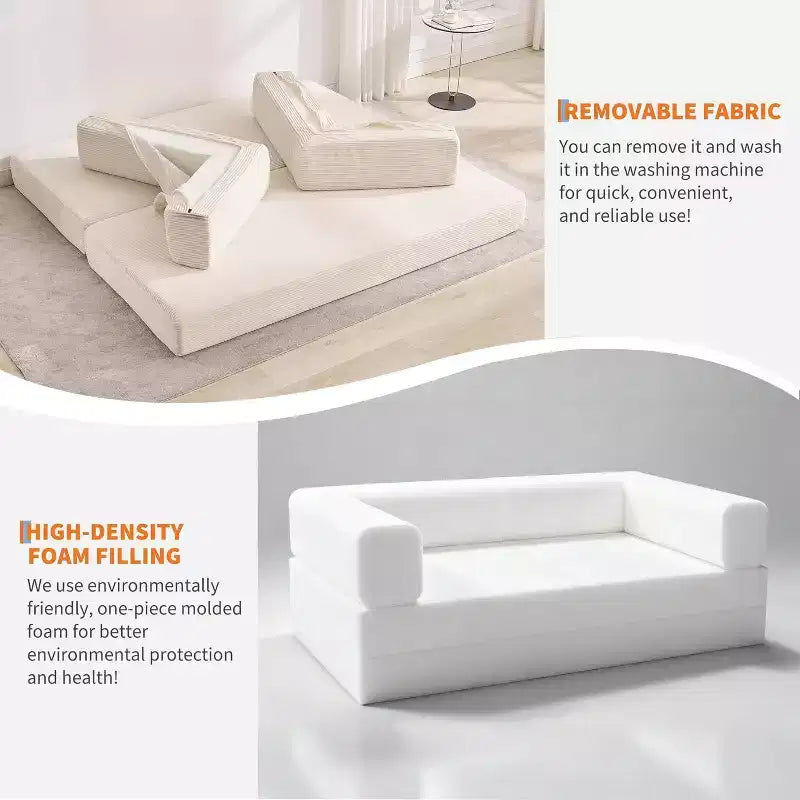 Rozkładana sofa 5 w 1, modułowa kanapa 78,8" z sztruksu z solidną ramą, wielofunkcyjny futon do małych przestrzeni, salonu i pokoju gościnnego
