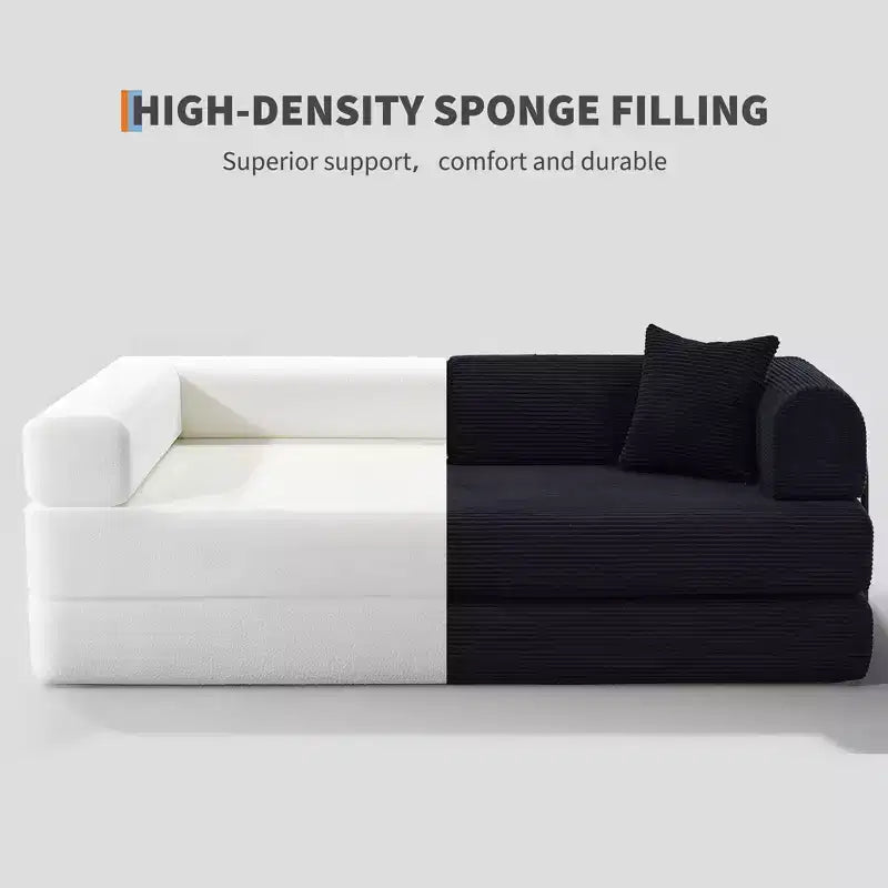 78.7 Szara sofa rozkładana 4 w 1 z tkaniny sztruksowej, składana dwuosobowa sofa podłogowa futon z poduszkami (bez montażu)
