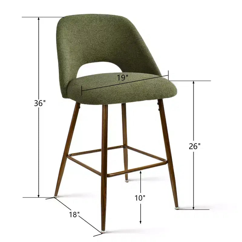 Zestaw 3 nowoczesnych hokerów barowych w stylu Mid-Century o wysokości blatu, 26 tapicerowanych krzeseł do wyspy kuchennej z metalowymi nogami i wykończeniem w kolorze orzecha włoskiego - Panipeachy