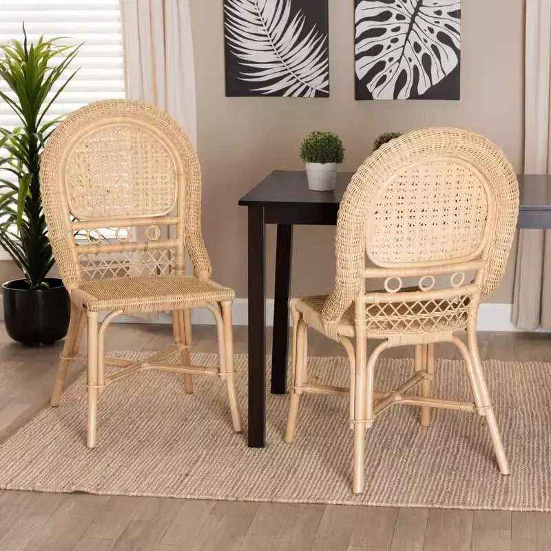 bali & pari Jelita Nowoczesny zestaw 2 krzeseł do jadalni w stylu boho z naturalnego brązowego rattanu