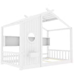 Łóżko dziecięce typu domek w rozmiarze Twin/Full, podłogowe łóżko Montessori z półką na przechowywanie - ModernLuxe