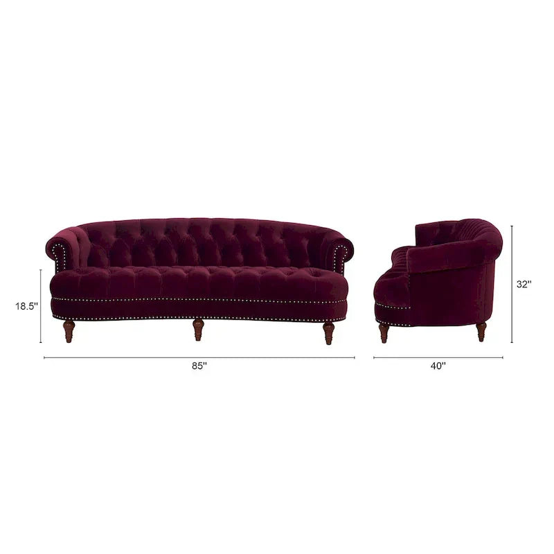 Sofa Chesterfield La Rosa 84 w stylu Mid-Century Modern, tapicerowana aksamitem i przeszywana głęboko