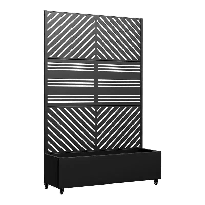 MAYEERTY Donica z kratką żelazna czarna z równoległymi liniami 01 żaluzjowa klasyczna styl łączony 183x119x41cm zestaw 3-częściowy