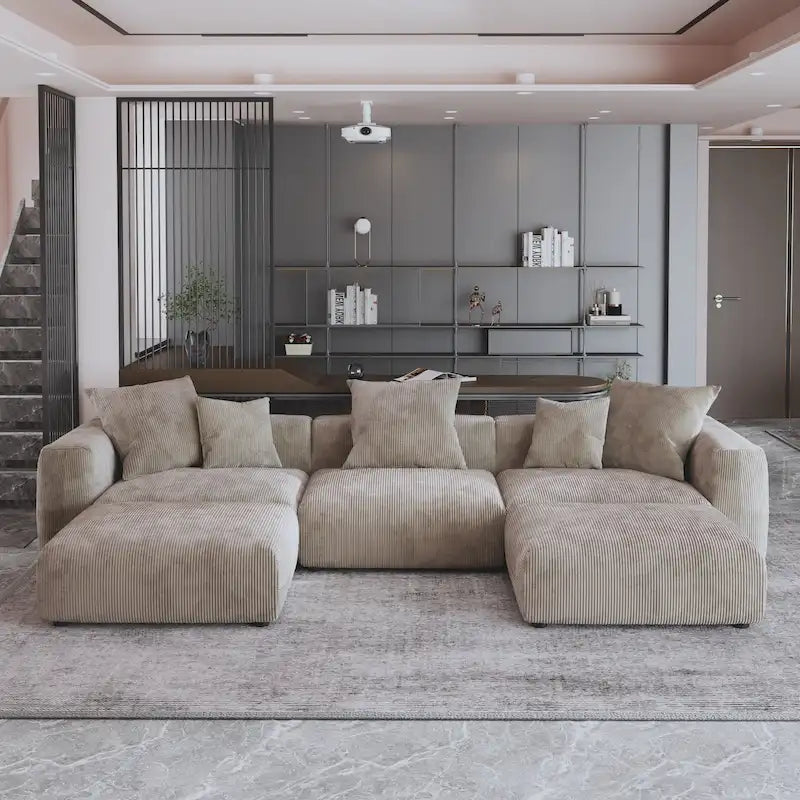 141.73 Modułowa sofa narożna, sofa z prążyniny w kształcie litery U z pufami