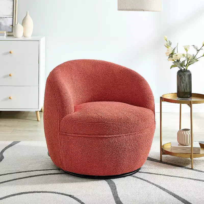 Fotel typu barrel Roundhill Furniture Galleria 360° z imitacją baranika