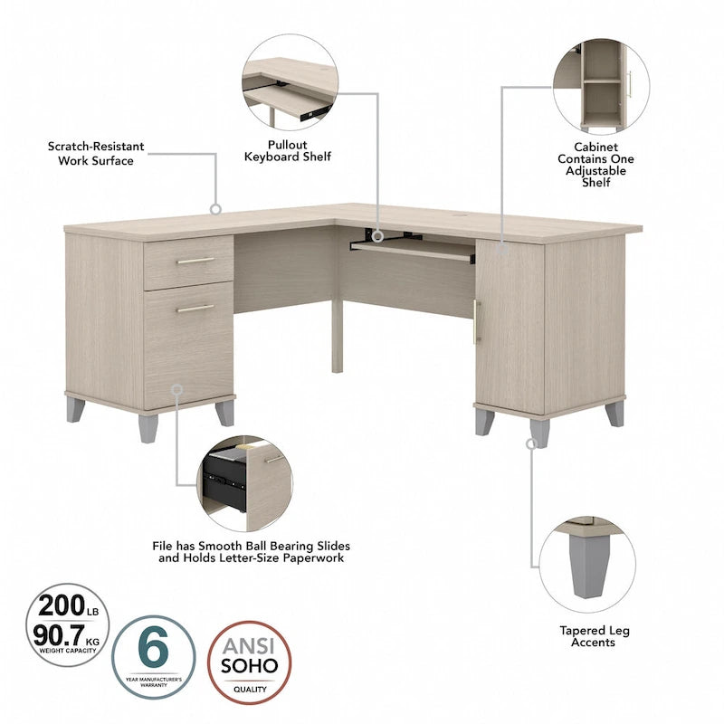Biurko w kształcie litery L Somerset 60 cali z nadstawką do przechowywania od Bush Furniture