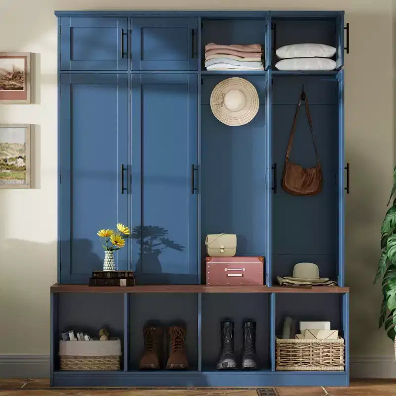 GDFStudio Jessica Farmhouse 4 w 1. Szafka do przedpokoju z ukrytymi haczykami i ławką ze schowkiem