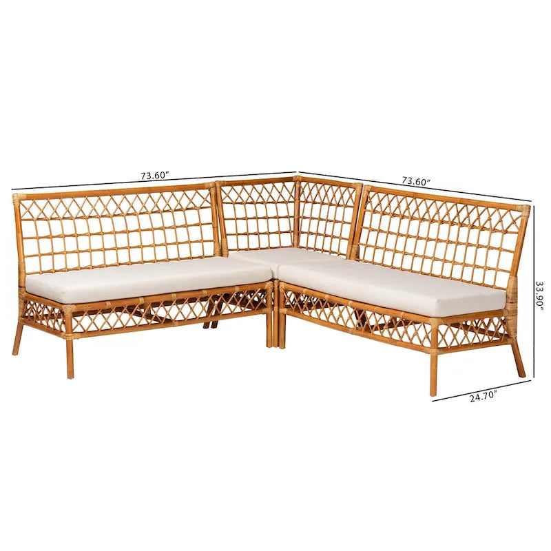 Zestaw 3-częściowy do jadalni z ławką Capella Modern Bohemian Honey Rattan