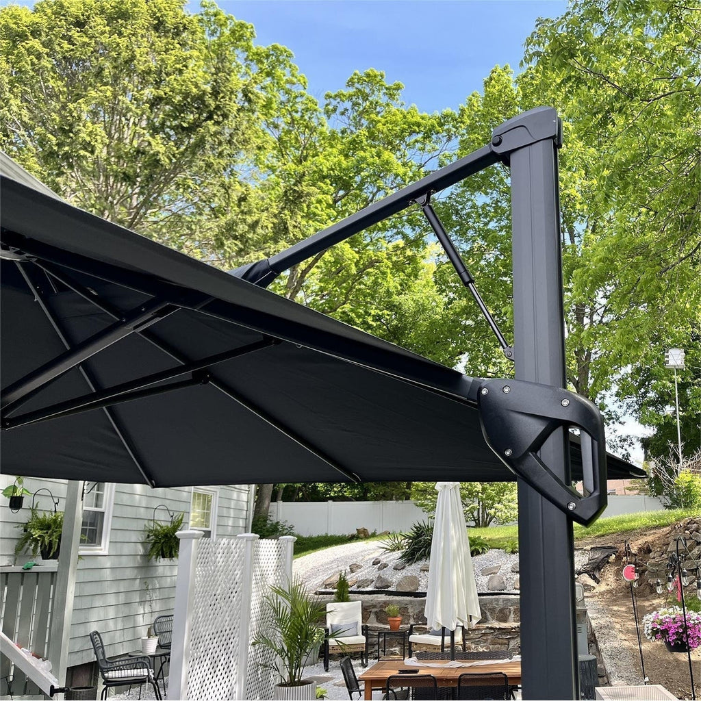 MAISON ARTS 12-stopniowy automatyczny hydrauliczny parasol wspornikowy, aluminiowy słup, obrót o 360 stopni