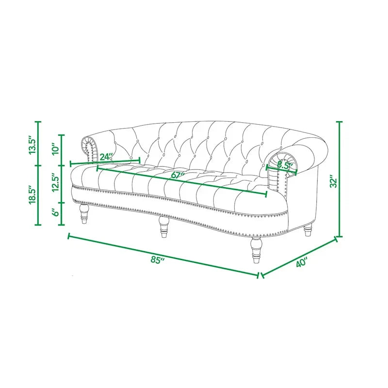 Sofa Chesterfield La Rosa 84 w stylu Mid-Century Modern, tapicerowana aksamitem i przeszywana głęboko