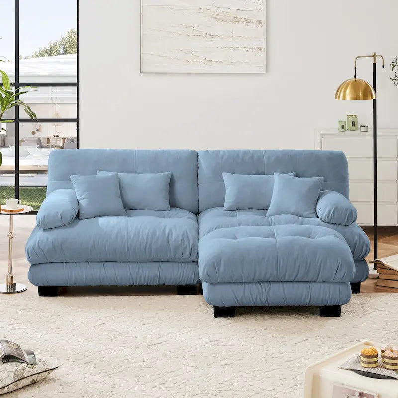 Narożna sofa dwuosobowa typu szezlong, szezlong szezlongowy z szenili z poduszkami lędźwiowymi