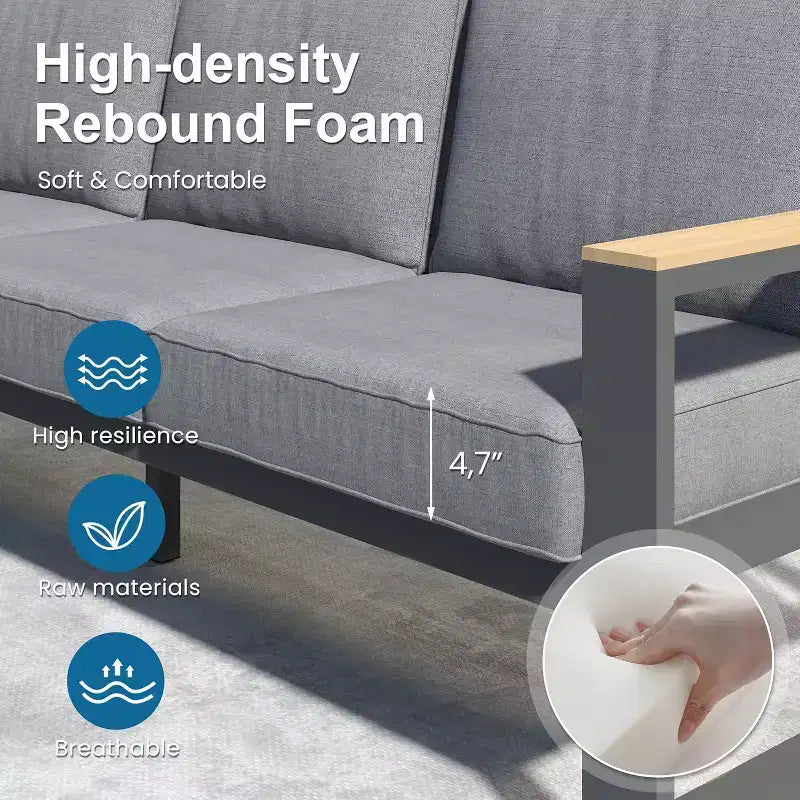 Dwuosobowa sofa ogrodowa Heynemo z aluminium, metalowa sofa tarasowa odporna na warunki atmosferyczne, fotel tarasowy na ganek, do ogrodu i podwórza