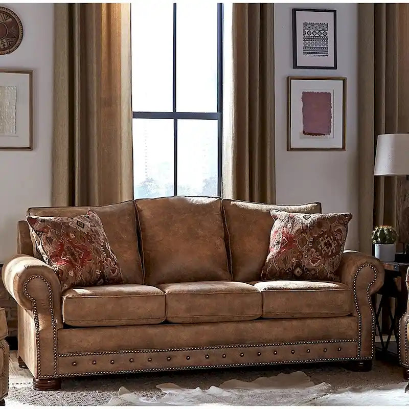 Rozkładana sofa Rancho Rustic Brown w obiciu z tkaniny typu skóra jelenia – 37 x 86 x 40