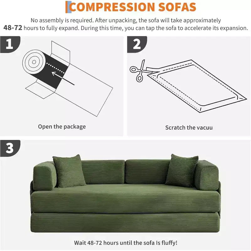 Rozkładana sofa 5 w 1, modułowa kanapa 78,8" z sztruksu z solidną ramą, wielofunkcyjny futon do małych przestrzeni, salonu i pokoju gościnnego