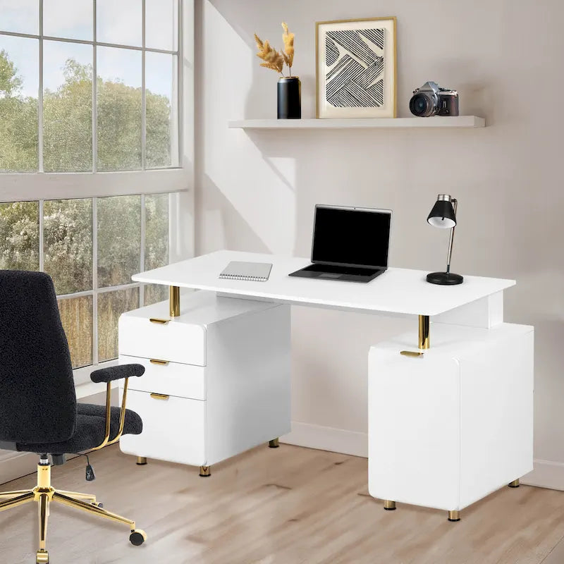 Nowoczesne zawieszone biurko gabinetowe z 3 szufladami i eleganckim blatem roboczym