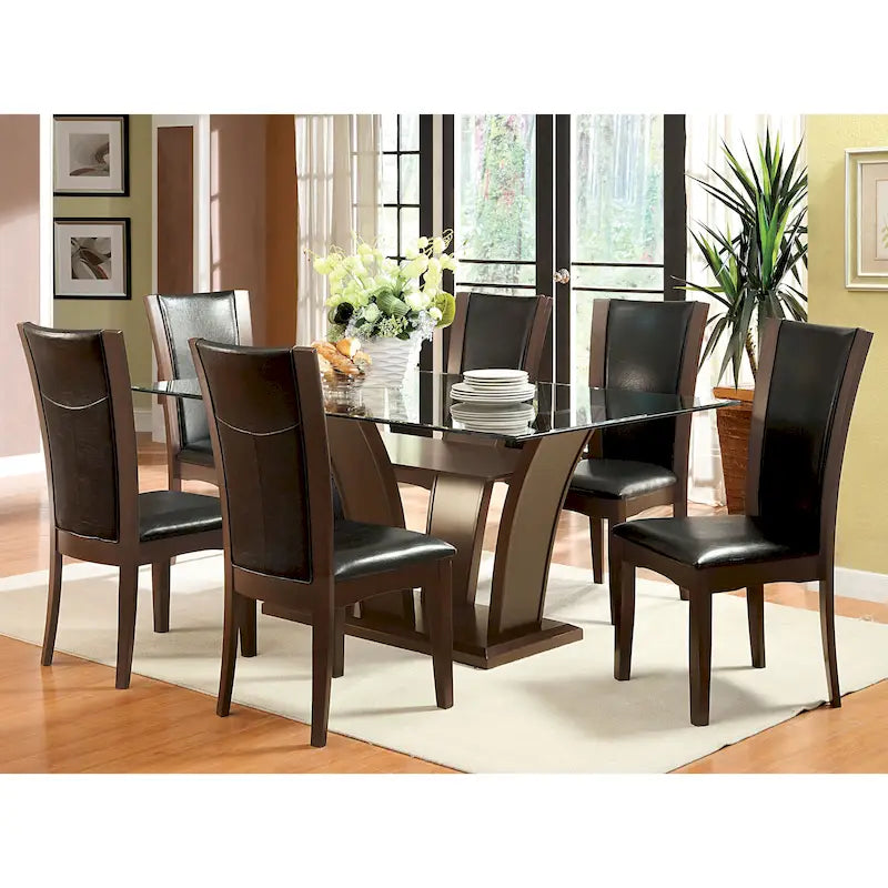 7-częściowy zestaw stołu do jadalni Bind Contemporary z litego drewna z otwartymi półkami od Furniture of America