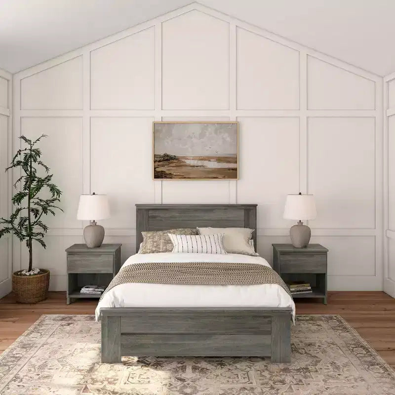 Rama łóżka Plank+Beam Farmhouse w rozmiarze pełnym z zagłówkiem, platformowe łóżko z litego drewna