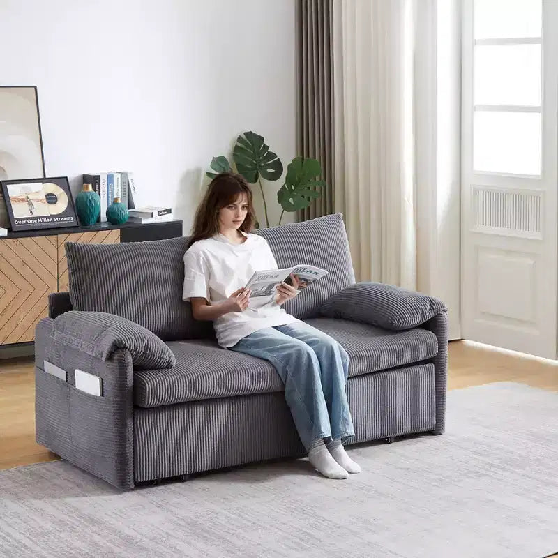 64,5-calowa rozkładana sofa 3 w 1 z sztruksu z funkcją spania