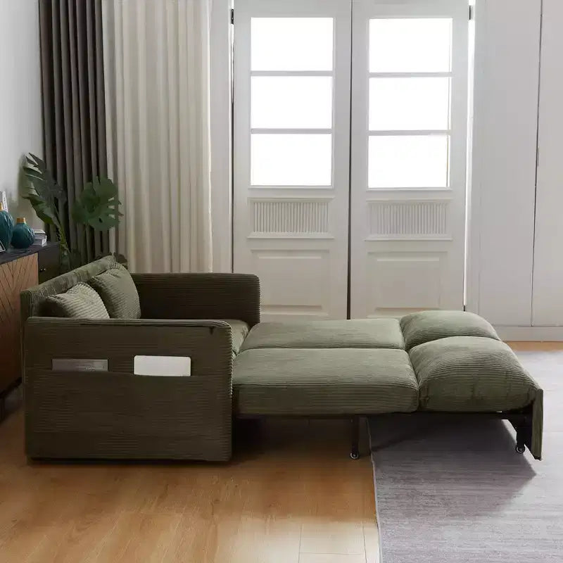 64,5-calowa rozkładana sofa 3 w 1 z sztruksu z funkcją spania