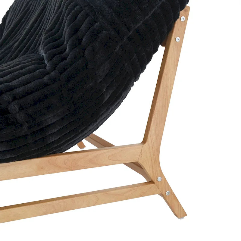 Duży pluszowy fotel typu bean bag z drewnianym stelażem i wypełnieniem z puchu