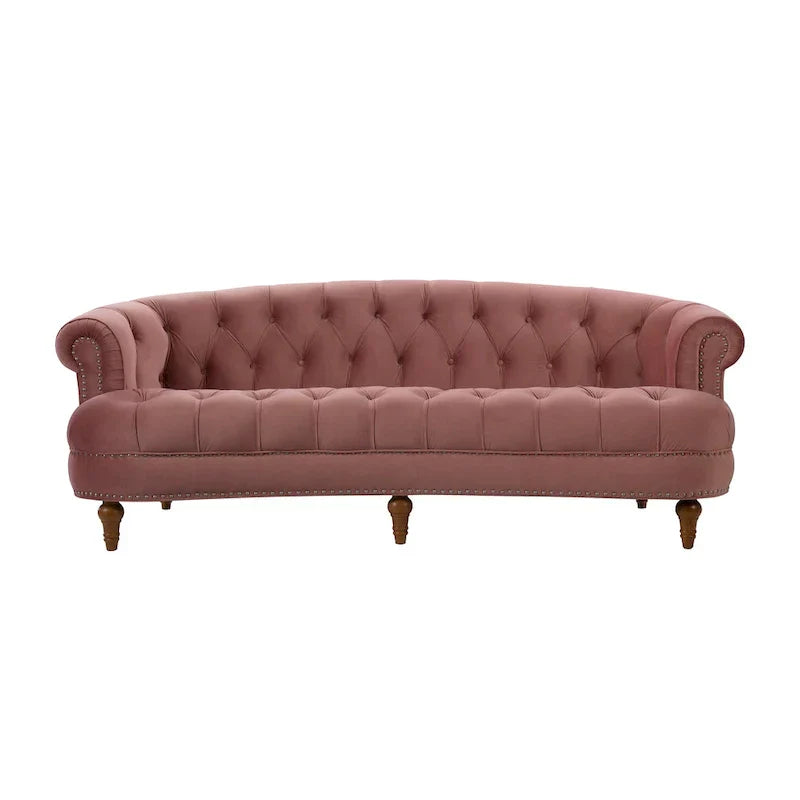 Sofa Chesterfield La Rosa 84 w stylu Mid-Century Modern, tapicerowana aksamitem i przeszywana głęboko