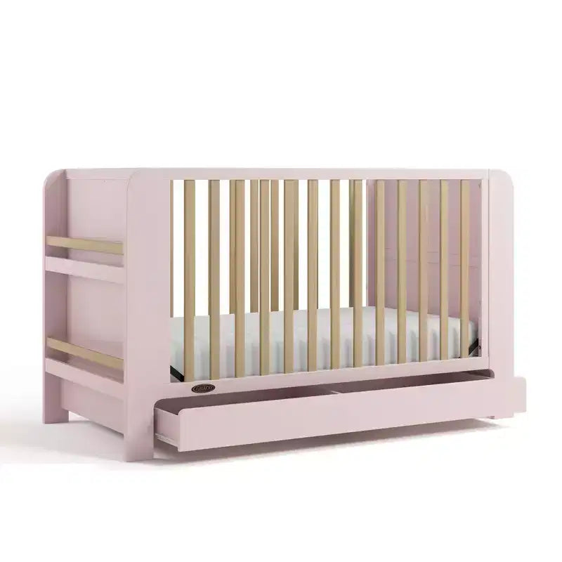 Łóżeczko 4 w 1 z szufladą i odkręcanymi półkami na książki, regulowanym stelażem