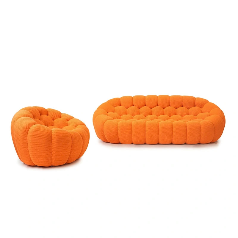 2 szt. sofa bąbelkowa 3D tapicerowana tkaniną o strukturze plastra miodu, 3-osobowa sofa bąbelkowa i sofa jednoosobowa do salonu