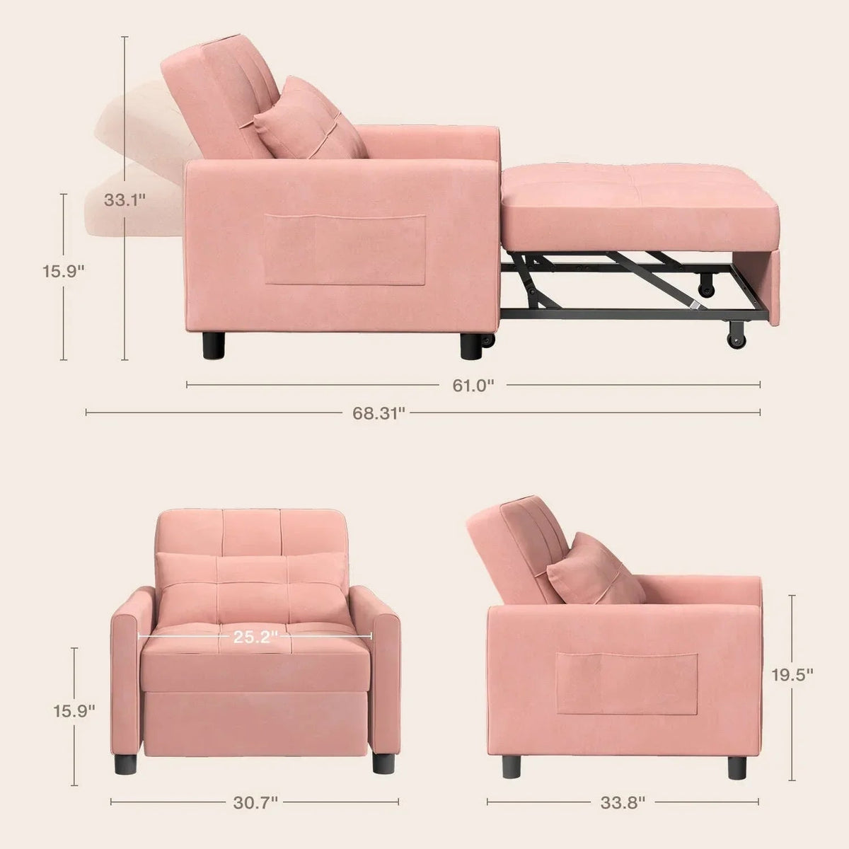 Wielofunkcyjna sofa 3 w 1 z funkcją spania, rozkładany fotel, składane łóżko do salonu