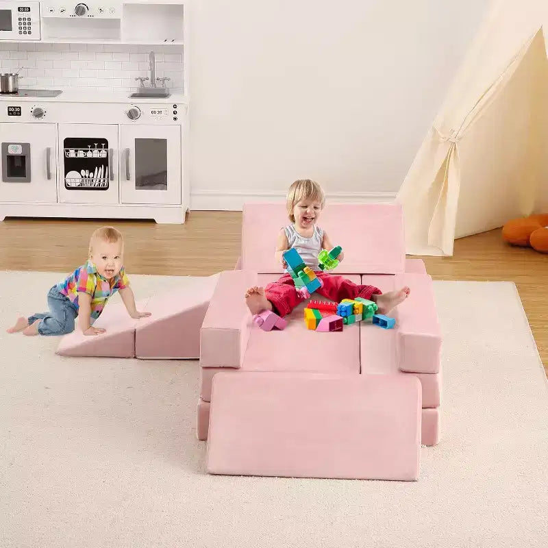 Wspinaczka na poduszce, 12-częściowa modułowa sofa do zabawy z kwadratową basenikiem z piłeczkami i zjeżdżalnią, zestaw poduszkowy do zabawy