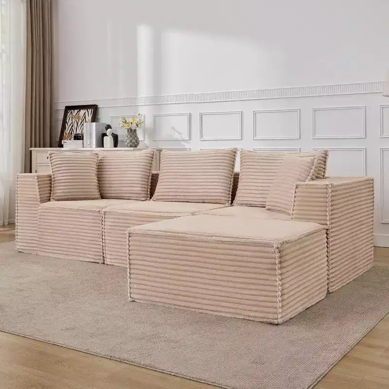 Modułowa narożna sofa chmurowa z otomana, sofa sztruksowa bez montażu, głęboka sofa w kształcie litery L do małych przestrzeni, 4 kolory i konfiguracje