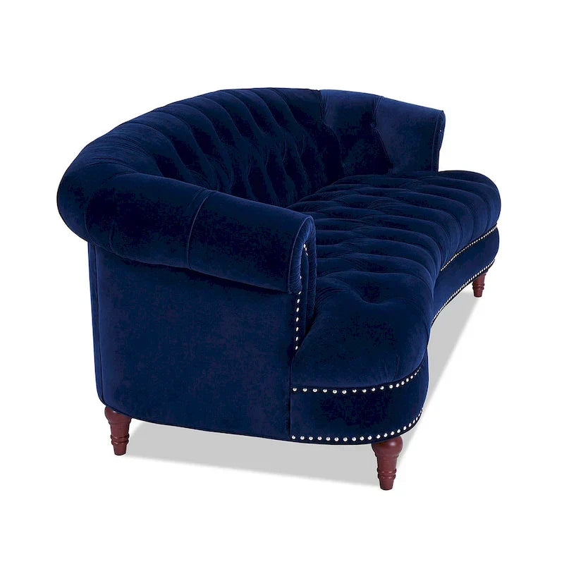 Sofa Chesterfield La Rosa 84 w stylu Mid-Century Modern, tapicerowana aksamitem i przeszywana głęboko