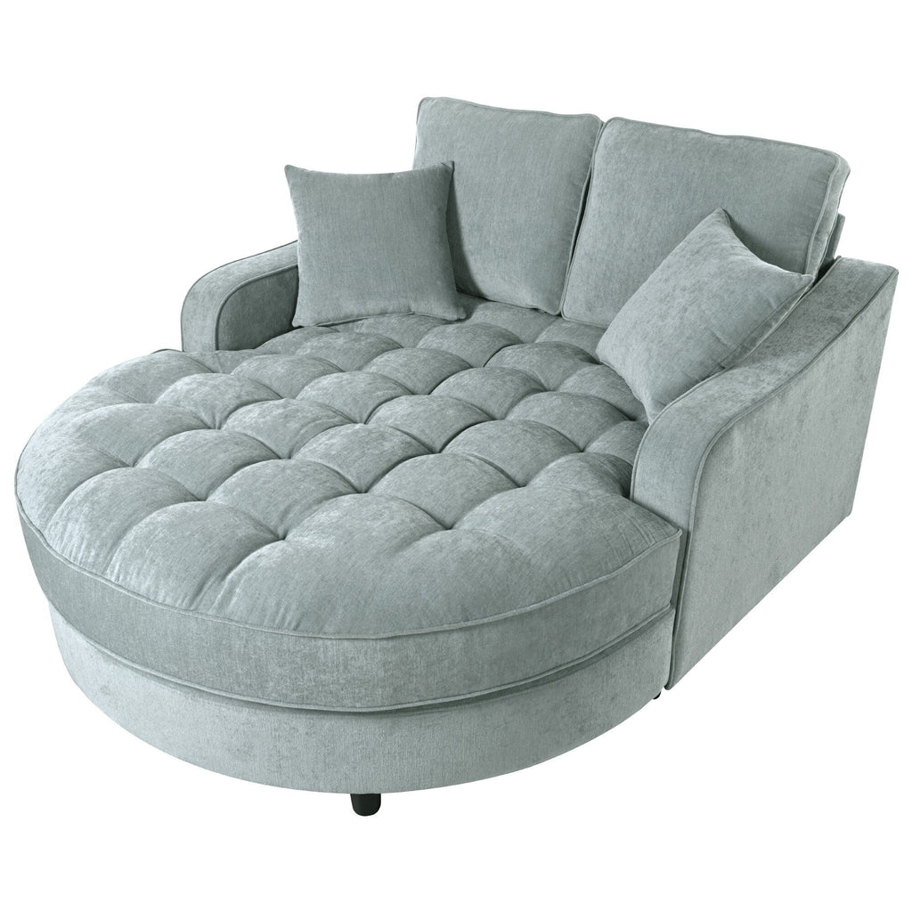 Sofa rozkładana typu chaise longue z chenille, tapicerowana sofa z pikowanym oparciem i 2 zdejmowanymi poduszkami do salonu