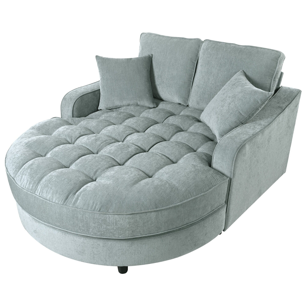Sofa rozkładana typu chaise longue z chenille, tapicerowana sofa z pikowanym oparciem i 2 zdejmowanymi poduszkami do salonu