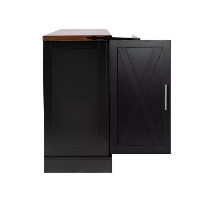 Zeus & Ruta 63 Szafka magazynowa w stylu rustykalnym z drzwiczkami typu barn door, 2 szufladami, regulowanymi półkami, bufetowa kawiarnia do kuchni, przedpokoju, jadalni