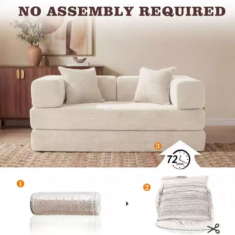 Dyonery 65-calowa rozkładana podłogowa sofa 5 w 1, rozkładana do podwójnego łóżka, ze stałym metalowym stelażem, sztruksowa