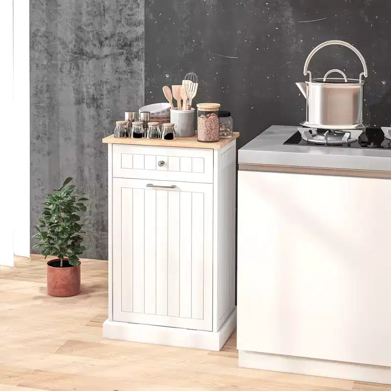 HOMCOM Narożna wysuwana szafka na kosz na śmieci do kuchni, wolnostojąca szafka do recyklingu z koszem na śmieci i szufladą