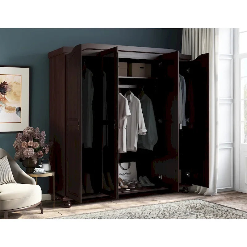 Palace Imports Szafa 4-drzwiowa Kyle w 100% z litego drewna, z drzwiami drewnianymi lub lustrzanymi