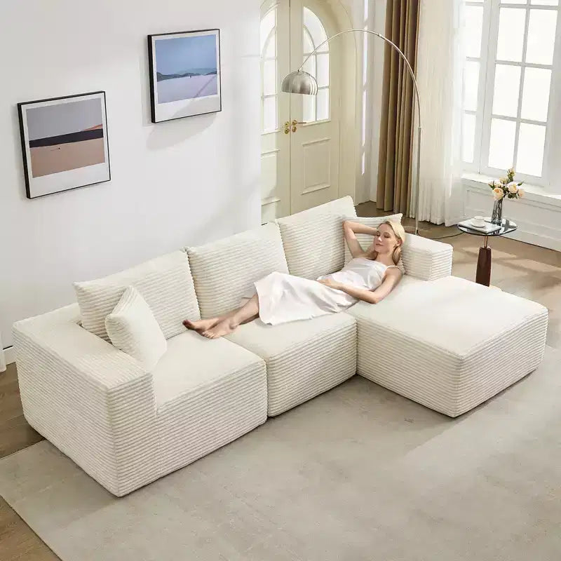 108 Nowoczesna sofa, 3-osobowa sofa tapicerowana w kształcie litery L z poduszkami, sofa z głębokim siedziskiem, bez konieczności montażu