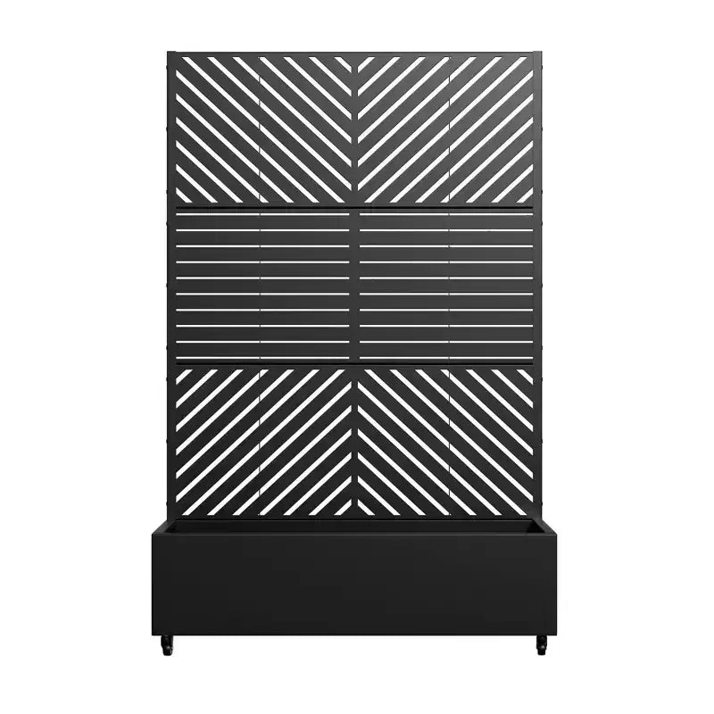 MAYEERTY Donica z kratką żelazna czarna z równoległymi liniami 01 żaluzjowa klasyczna styl łączony 183x119x41cm zestaw 3-częściowy