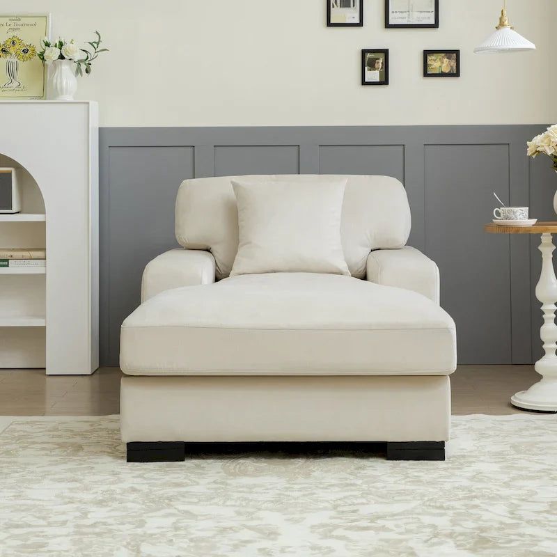 Nowoczesna sofa z funkcją spania typu chaise longue w stylu mid-century, o powiększonych wymiarach, z poduszką