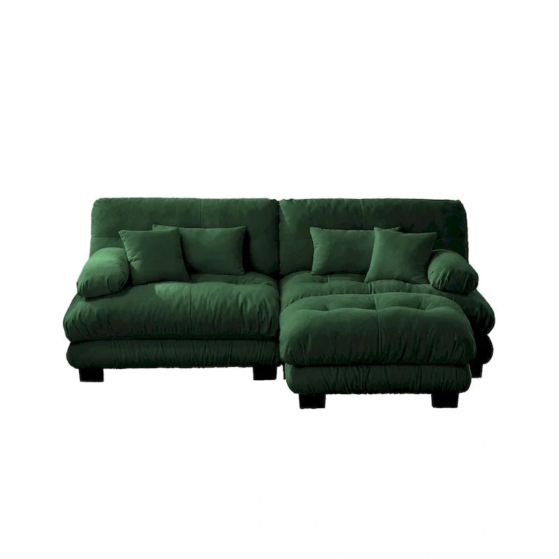 Narożna sofa dwuosobowa typu szezlong, szezlong szezlongowy z szenili z poduszkami lędźwiowymi